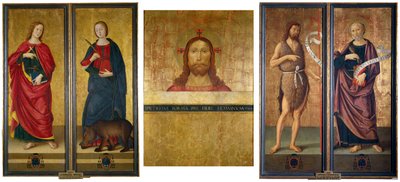Bust of Christ, Saint John the Baptist, and Saint Peter. Closed by Antoniazzo Romano